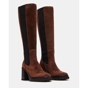 NEW Steve Madden Brown Suede Tall Platform Block Heel Boots sz 11